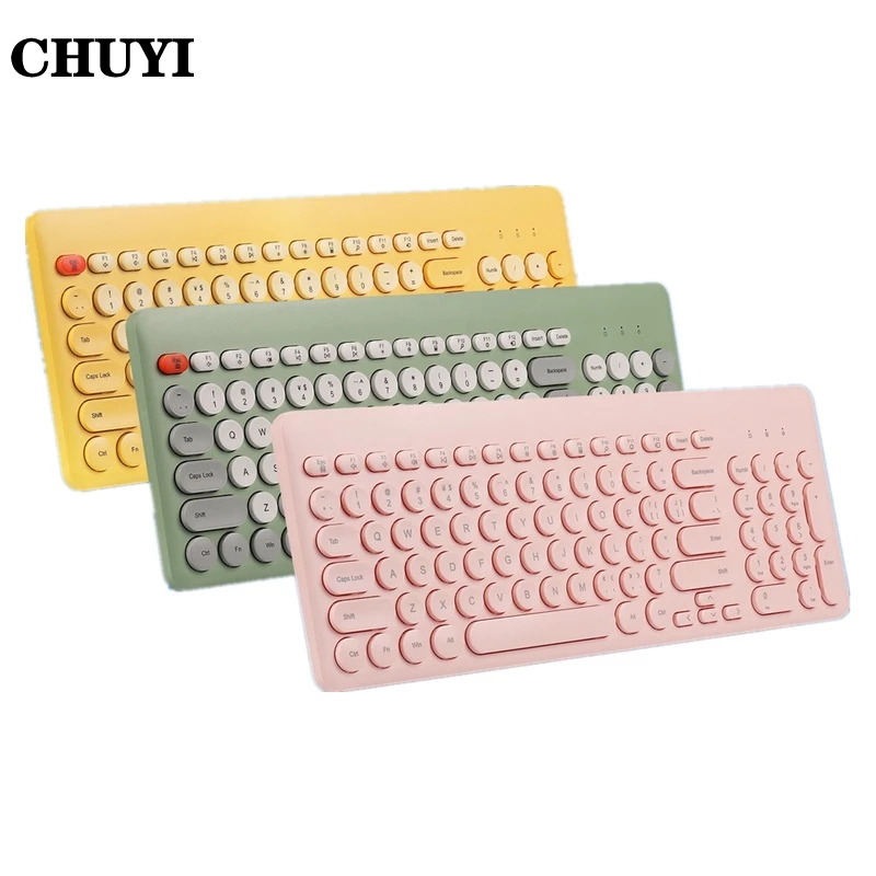 CHUYI Bàn phím không dây nhiều màu siêu xinh kết nối chuẩn 2.4ghz tương thích máy tính, laptop