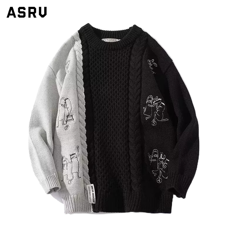 Asrv Áo Sweater Dệt Kim Màu Tương Phản Phong Cách Nhật Bản Thời Trang Xuân Thu Cho Nam