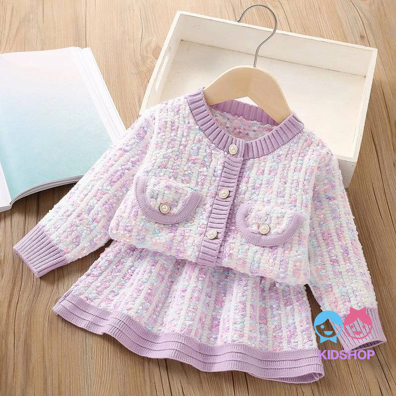 Bộ Áo Len Lông Cừu Dệt Kim Tay Dài Màu Sắc Tương Phản Phong Cách Hàn Quốc Thời Trang Thu Đông 2023 Dành Cho Bé Gái