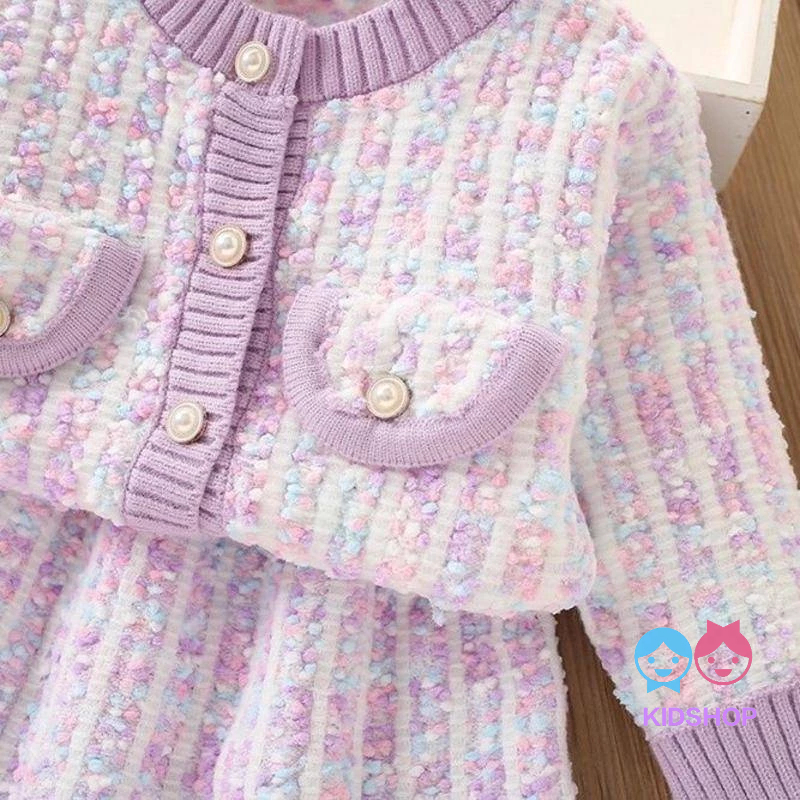 Bộ Áo Len Lông Cừu Dệt Kim Tay Dài Màu Sắc Tương Phản Phong Cách Hàn Quốc Thời Trang Thu Đông 2023 Dành Cho Bé Gái