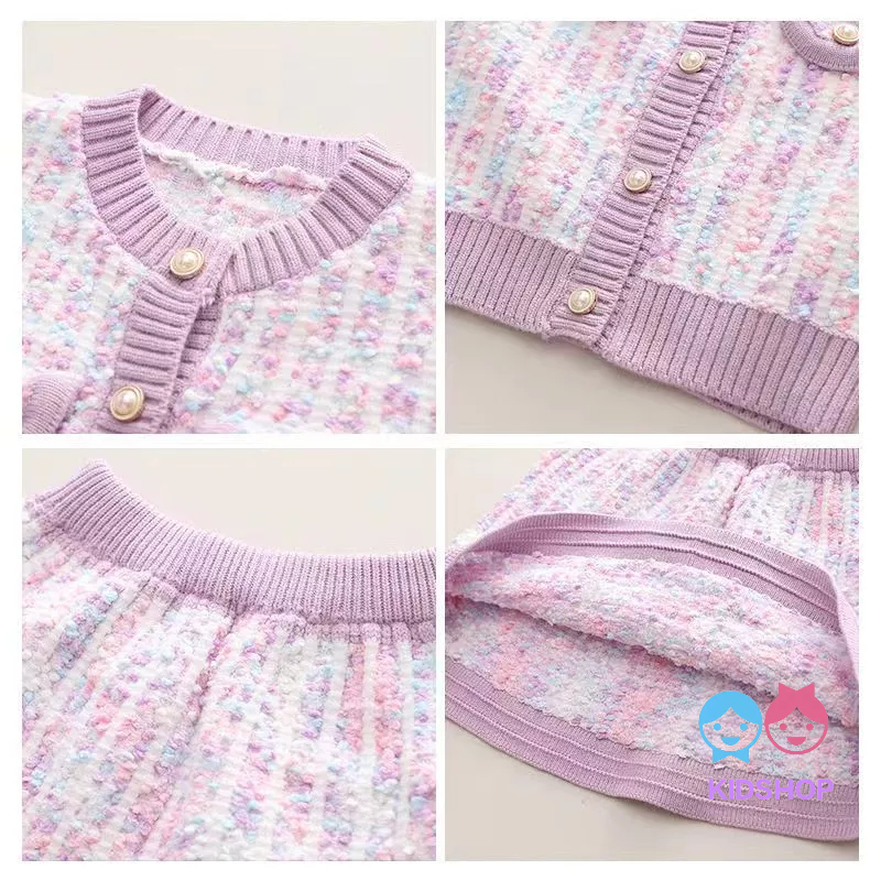 Bộ Áo Len Lông Cừu Dệt Kim Tay Dài Màu Sắc Tương Phản Phong Cách Hàn Quốc Thời Trang Thu Đông 2023 Dành Cho Bé Gái