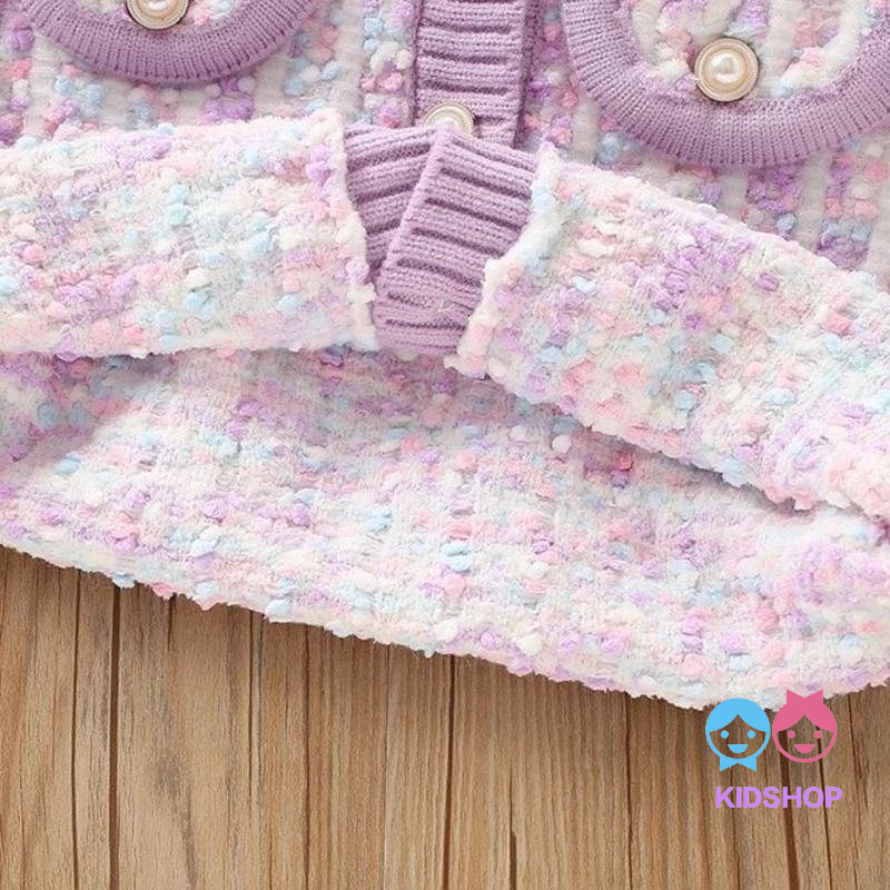 Bộ Áo Len Lông Cừu Dệt Kim Tay Dài Màu Sắc Tương Phản Phong Cách Hàn Quốc Thời Trang Thu Đông 2023 Dành Cho Bé Gái