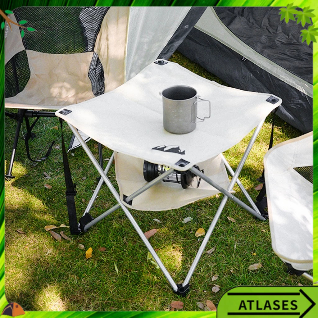 Ngoài Trời Mini Bàn Gấp Di Động Nhẹ 600D Vải Oxford Cho Cắm Trại Dã Ngoại BBQ Kaki Atlases~