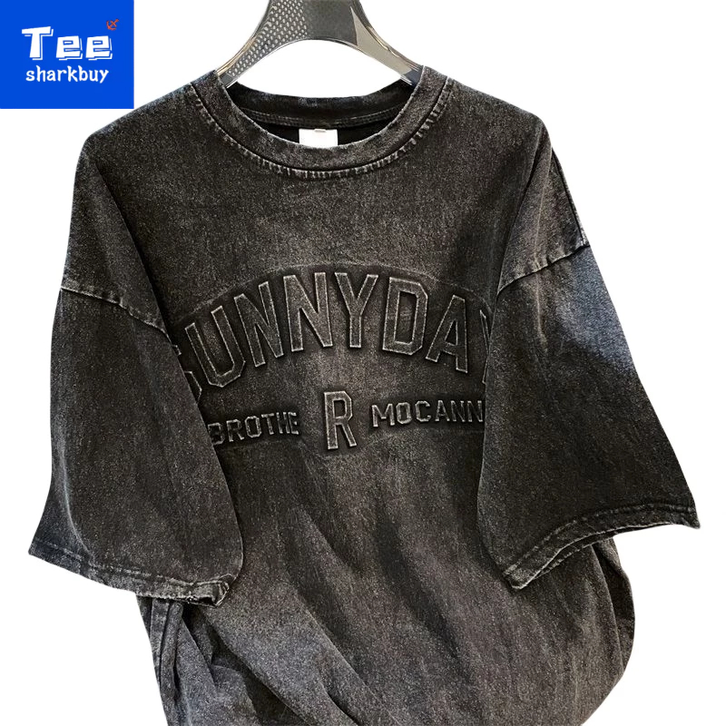 Áo thun TEESHARKBUY tay ngắn dáng rộng in chữ phong cách hip hop đường phố mỹ cá tính cho nam nữ