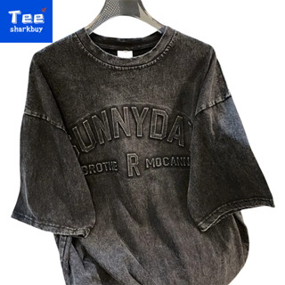 Áo thun TEESHARKBUY tay ngắn dáng rộng in chữ phong cách hip hop đường phố mỹ cá tính cho nam nữ M-4XL