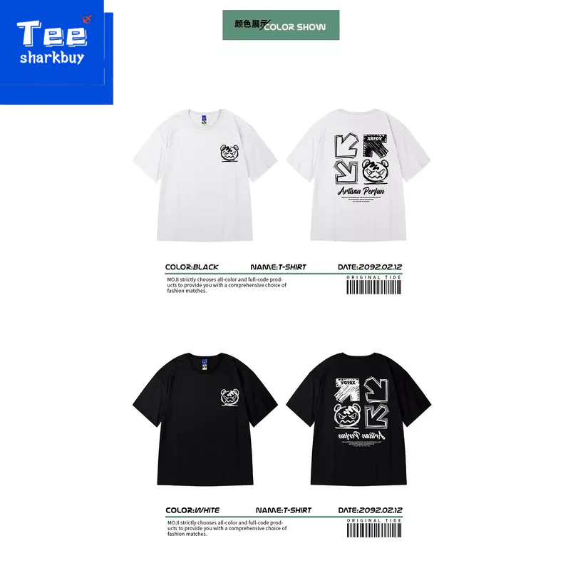 Áo thun unisex TEESHARKBUY ngắn tay với nhiều màu tùy chọn plus size M-5XL