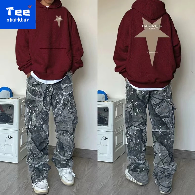 Áo hoodie TEESHARKBUY 100% cotton dài tay phong cách Âu Mỹ thời trang cho nam plus size M-5XL