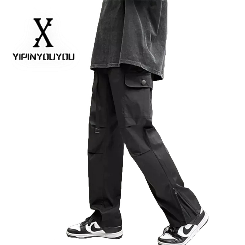 YIPINYOUYOU Quần dài thể thao có khóa kéo phong cách đường phố Hàn Quốc cá tính cho nam