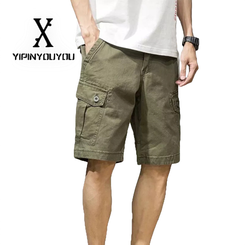 YIPINYOUYOU Quần short dáng rộng phối nhiều túi thời trang cho nam