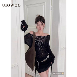 Uiowoo Áo Thun Tay Dài Trễ Vai Phong Cách Mỹ Thời Trang Mùa Thu Cho Nữ