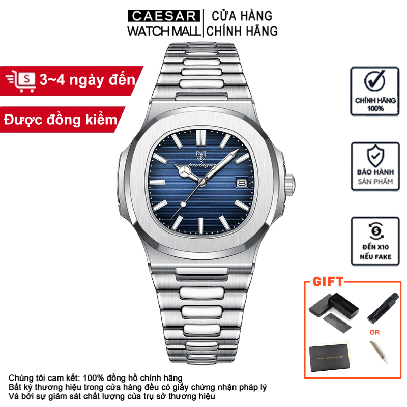 Đồng hồ nam đồng hồ vuông đồng hồ thép dây đeo đồng hồ chính hãng POEDAGAR 613 đồng hồ kim loại sang trọng thanh lịch cổ điển dây đeo bằng thép không gỉ lịch ánh sáng ban đêm không thấm nước đồng hồ dây thép
