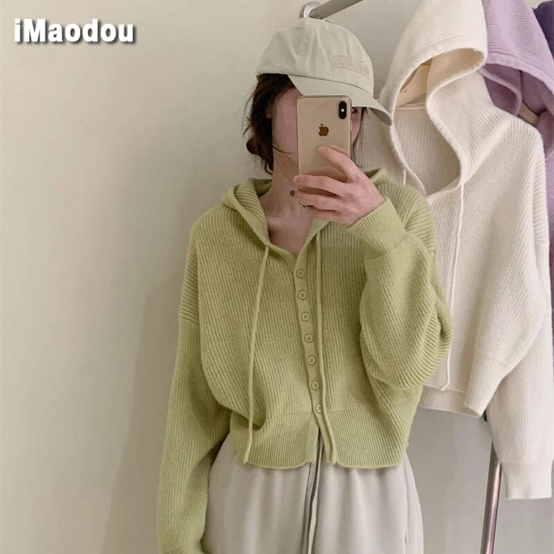 IMAODOU Áo Khoác cardigan Dệt Kim Có Mũ Trùm Dáng Rộng Thời Trang Cho Nữ