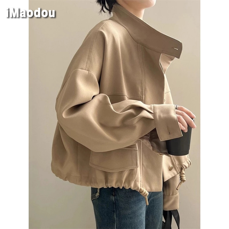 IMAODOU Áo Khoác Mỏng Dáng Rộng Cổ Cao Màu Sắc Đơn Giản Thời Trang Xuân Thu 2023 Dành Cho Nữ