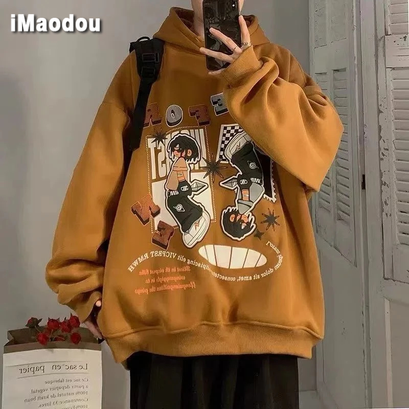 IMaodou Áo Khoác Hoodie In Họa Tiết Hoạt Hình Phong Cách Hip Hop Mỹ Thời Trang Thu Đông Cho Nam
