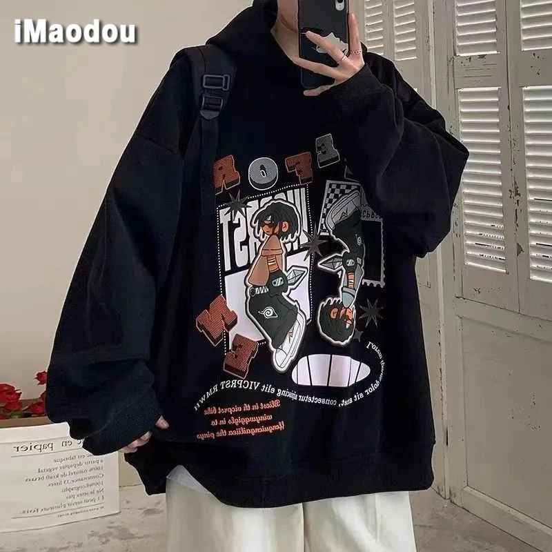IMaodou Áo Khoác Hoodie In Họa Tiết Hoạt Hình Phong Cách Hip Hop Mỹ Thời Trang Thu Đông Cho Nam