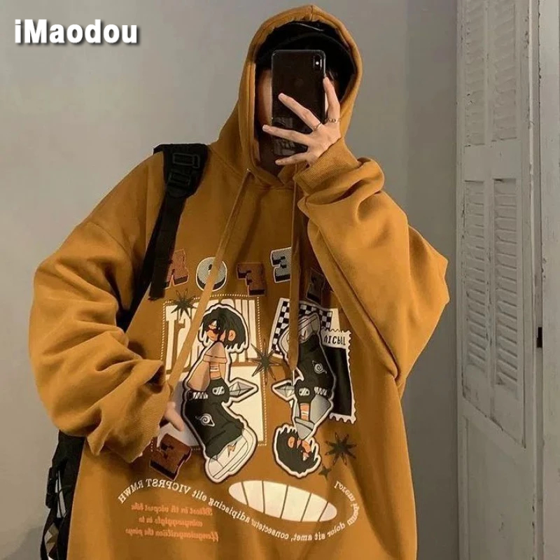 IMaodou Áo Khoác Hoodie In Họa Tiết Hoạt Hình Phong Cách Hip Hop Mỹ Thời Trang Thu Đông Cho Nam
