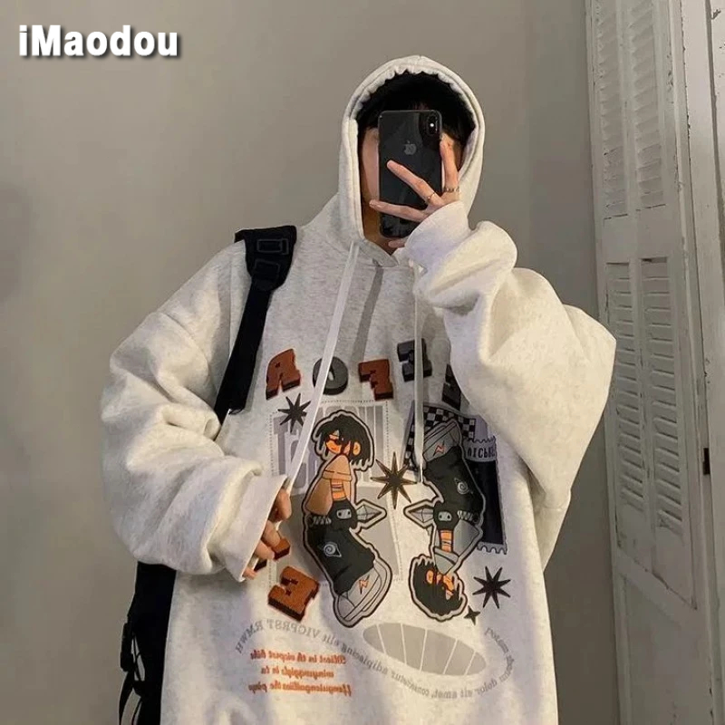 IMaodou Áo Khoác Hoodie In Họa Tiết Hoạt Hình Phong Cách Hip Hop Mỹ Thời Trang Thu Đông Cho Nam