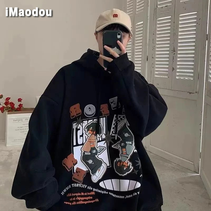 IMaodou Áo Khoác Hoodie In Họa Tiết Hoạt Hình Phong Cách Hip Hop Mỹ Thời Trang Thu Đông Cho Nam