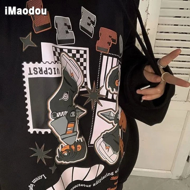 IMaodou Áo Khoác Hoodie In Họa Tiết Hoạt Hình Phong Cách Hip Hop Mỹ Thời Trang Thu Đông Cho Nam