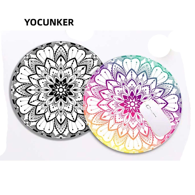 YOCUNKER Tấm Lót Chuột Hình Tròn Họa Tiết mandala Chống Thấm Nước / Chống Trượt Kích Thước 20cm * 20cm Tiện Dụng Cho Văn Phòng