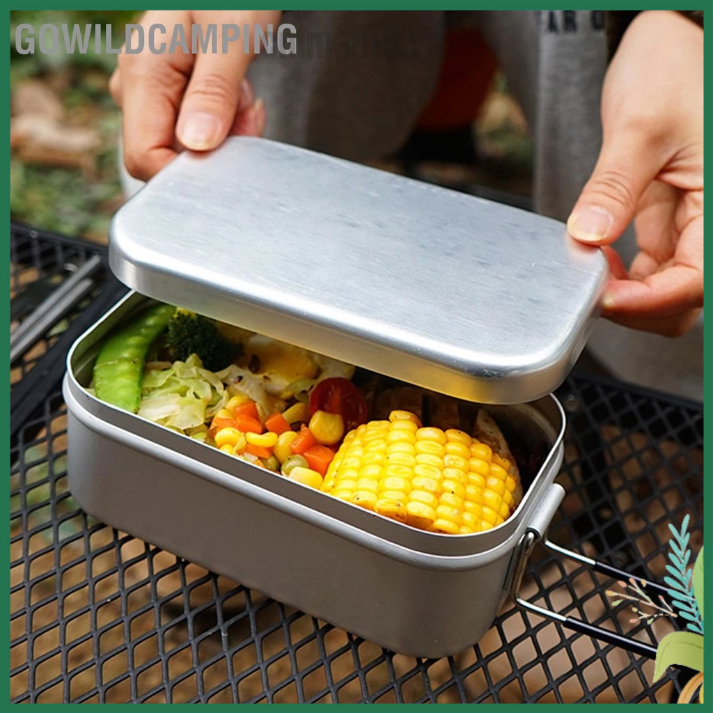 GoWildCamping Hộp Cơm Bằng Nhôm Có Tay Cầm Gấp Di Động Thép Không Gỉ Trọng Lượng Nhẹ Nấu Bento Cho Dã Ngoại Ngoài Trời cmman