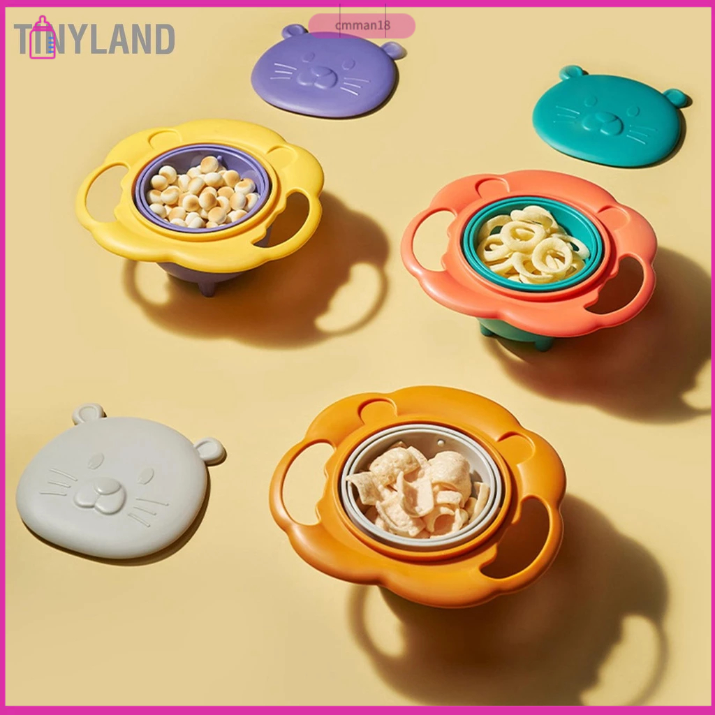 TinyLand Bát xoay chống tràn cho trẻ em Bộ đồ ăn xoay 360 độ cho trẻ mới biết đi Tràn đổ cmman