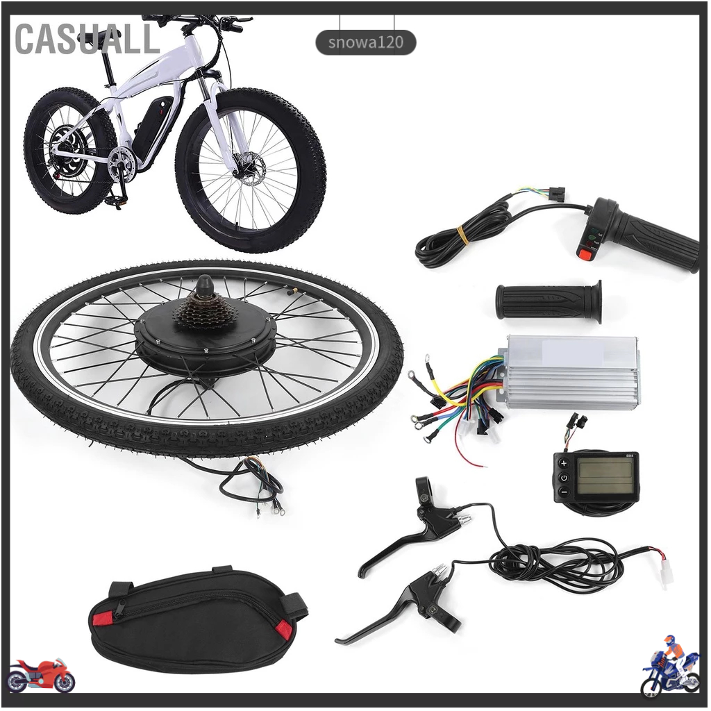 Casuall Bộ Chuyển Đổi Xe Đạp Điện Bánh Sau Trung Tâm Động Cơ Cần Phanh Lốp Nylon W/Đồng Hồ LCD 26in snowa