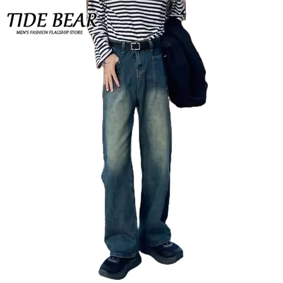 TIDE BEAR Quần Jean Ống Rộng Phong Cách Hàn Quốc Cá Tính Dành Cho Nam