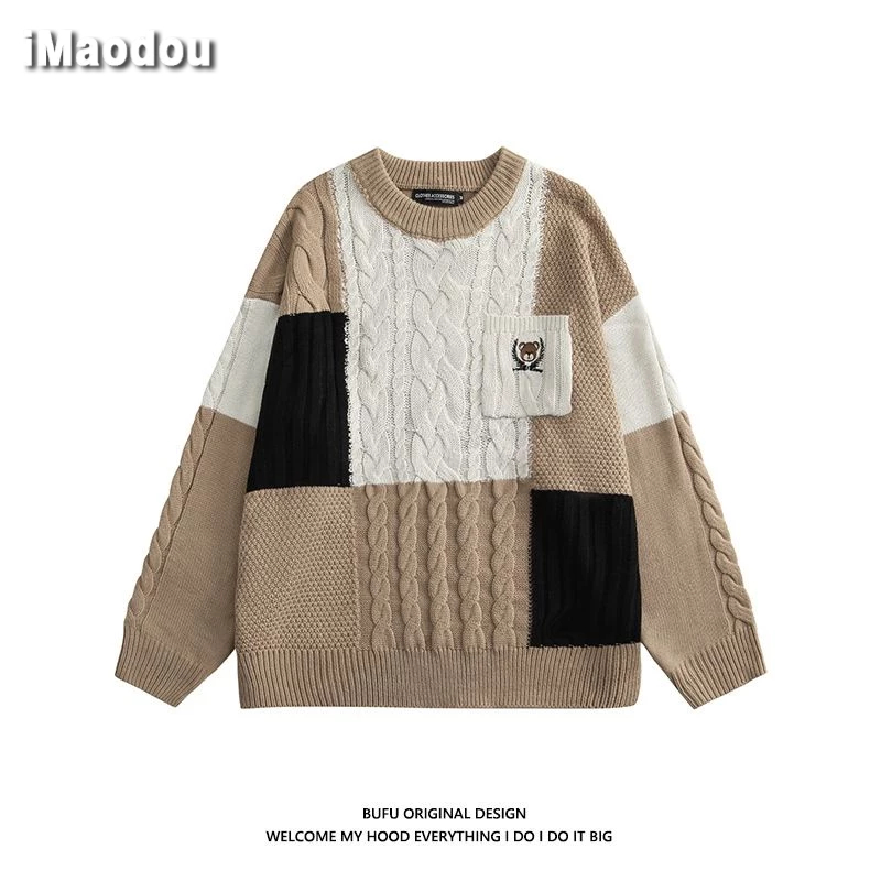 IMaodou Áo sweater Dệt Kim Phong Cách retro Nhật Bản Thời Trang Thu Đông Hàng Mới 2023