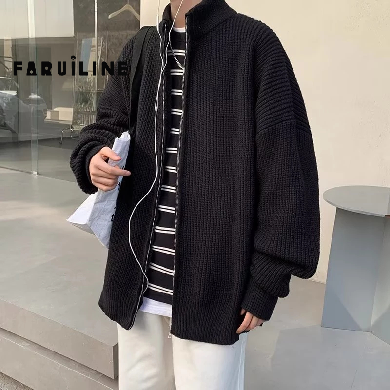 Áo Khoác cardigan Dệt Kim Dáng Rộng Phối Khóa Kéo Thời Trang Cho Nam