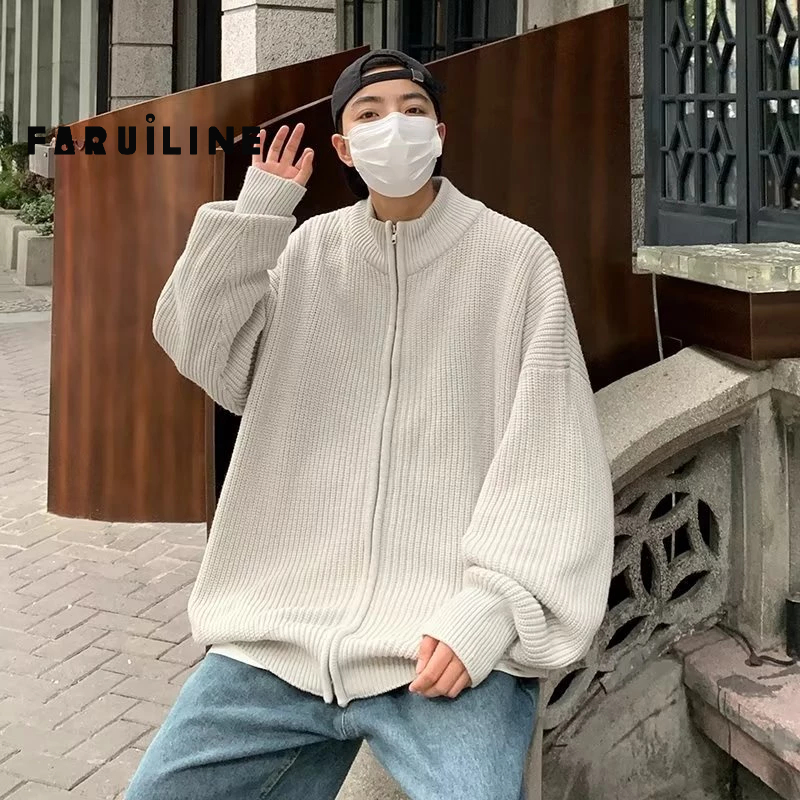 Áo Khoác cardigan Dệt Kim Dáng Rộng Phối Khóa Kéo Thời Trang Cho Nam