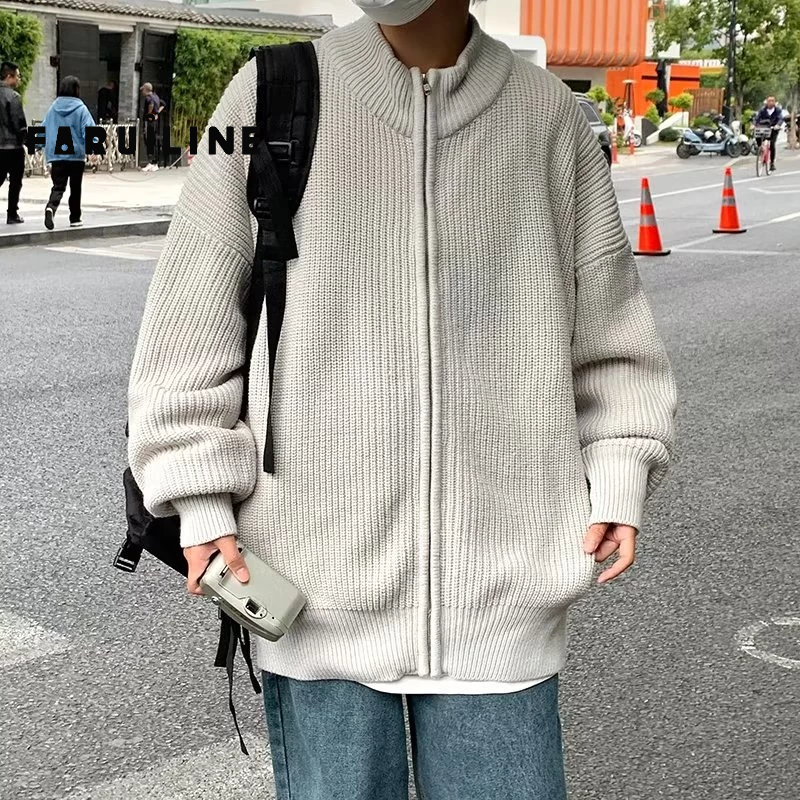 Áo Khoác cardigan Dệt Kim Dáng Rộng Phối Khóa Kéo Thời Trang Cho Nam