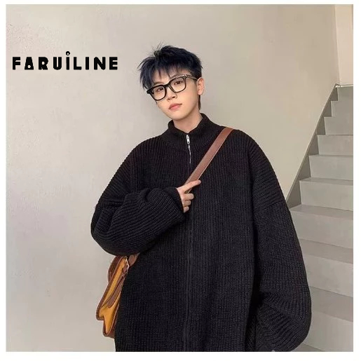 Áo Khoác cardigan Dệt Kim Dáng Rộng Phối Khóa Kéo Thời Trang Cho Nam