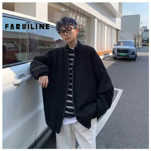 Áo Khoác cardigan Dệt Kim Dáng Rộng Phối Khóa Kéo Thời Trang Cho Nam