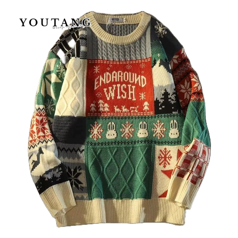 YOUTANG Áo Sweater Dáng Rộng Phong Cách Giáng Sinh Thu Đông hong kong Cổ Điển Đơn Giản Cho Nam Nữ