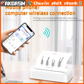 [Trọng Kho] Máy in nhiệt WiFi Từ xa không dây mực giấy A4 màu trắng tích hợp pin AKOASM
