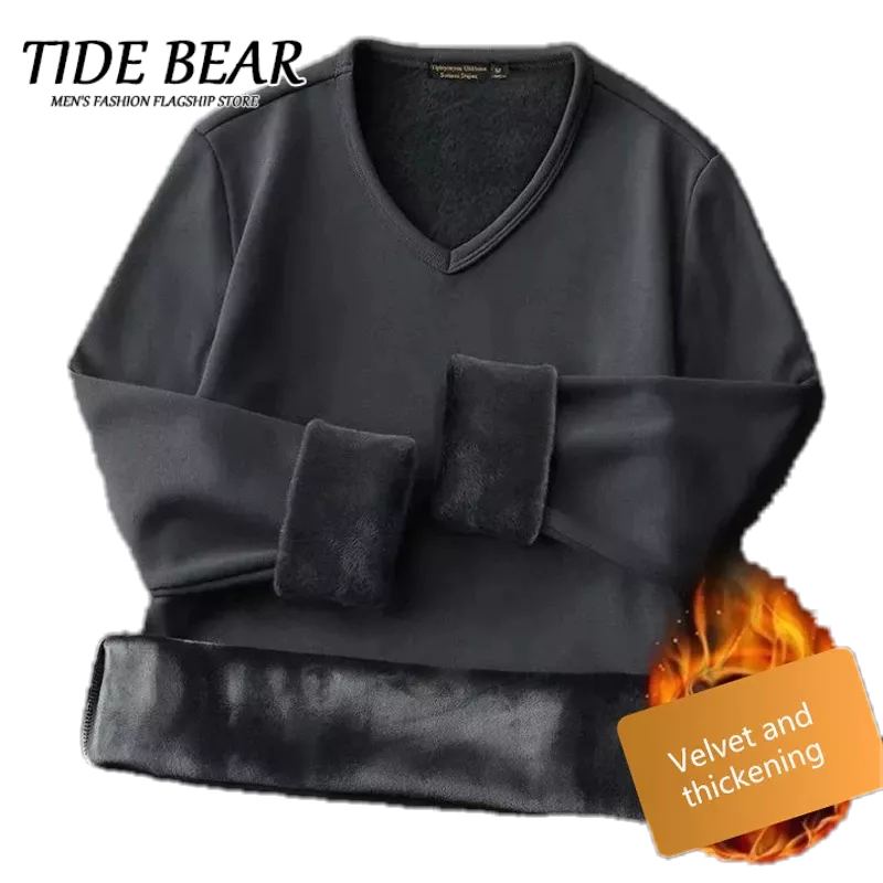 TIDE BEAR Áo Thun Nam Dài Tay Cổ Chữ v Thời Trang Hàn