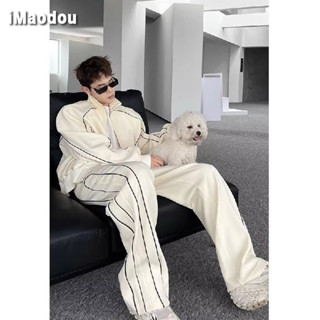  iMaodou Set Đồ Thể Thao Áo Khoác cardigan Phối Quần Dài Ống Rộng Thời Trang Cao Cấp Cho Nam 