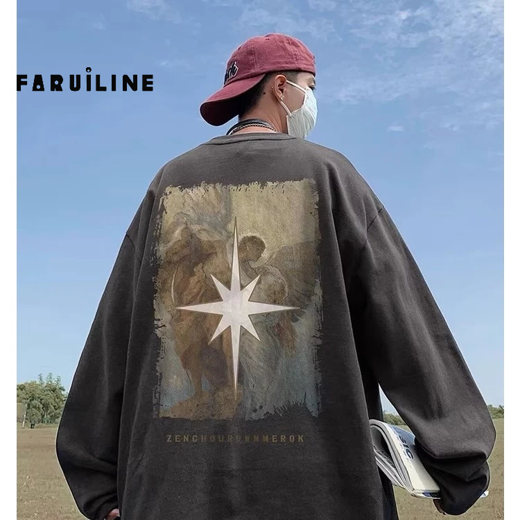 Áo Thun cotton Ngắn Tay Dáng Rộng Thời Trang retro Cá Tính Cho Nam Áo thun nam cổ điển