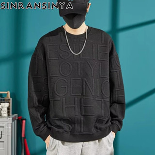 Sinransinya Áo sweater Cổ Tròn Dáng Rộng In Chữ Phong Cách Hàn Quốc Thời Trang Cao Cấp Cho Nam