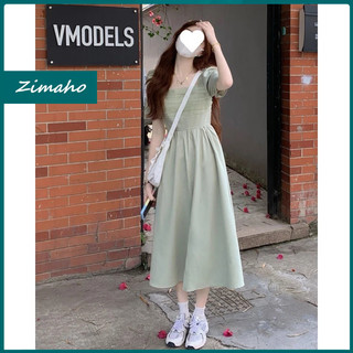 Đầm Tay Ngắn Cổ Vuông Size Lớn Phong Cách Preppy Cho Nữ