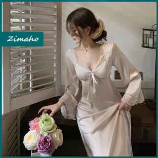 Bộ đồ ngủ đầm ngủ một mảnh phối ren gợi cảm phong cách pháp cho nữ
