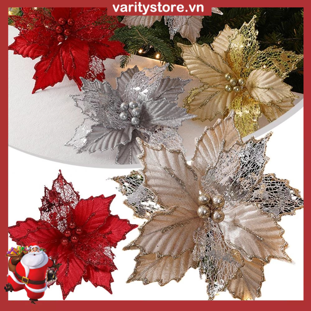 Christmas Flower Hanging Poinsettia Glitter Flower 24cm Artificial Christmas