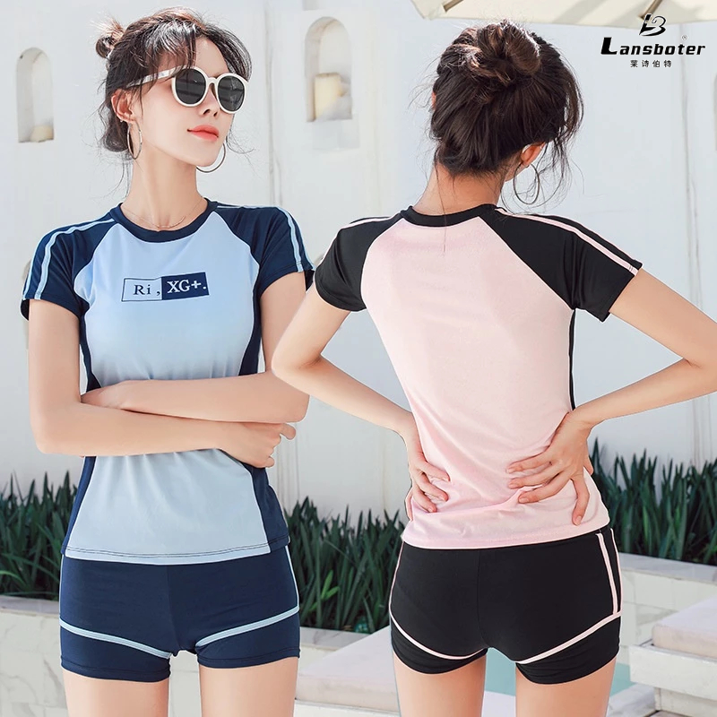 LANSBOTER Bộ Đồ Bơi Hai Mảnh Size Lớn Phong Cách Thể Thao Thời Trang Mùa Xuân Cho Nữ