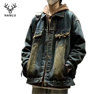 Hanlu Áo Khoác denim Thiết Kế Đơn Giản Viền Thô Chất Lượng Cao Cho Nam