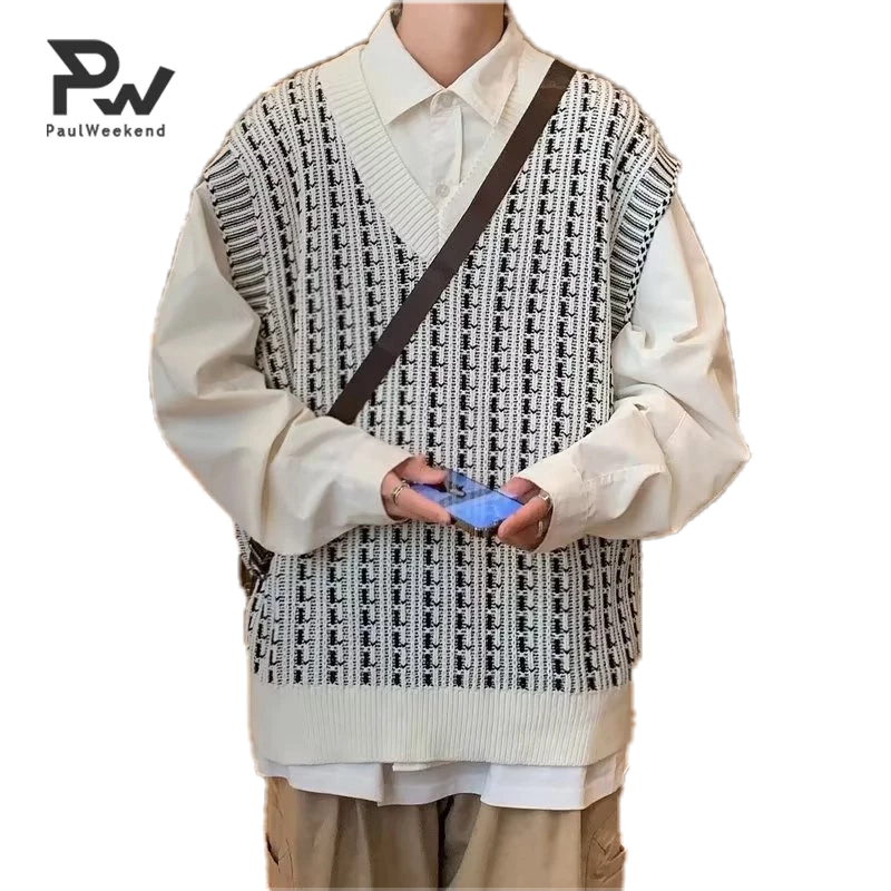 PaulWeekend Áo Khoác Ghi Lê Cổ Chữ v Thời Trang Cao Cấp Cho Nam