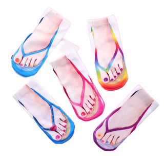 Vớ QrhYK cotton cổ thấp in hình bàn chân 3D dễ thương