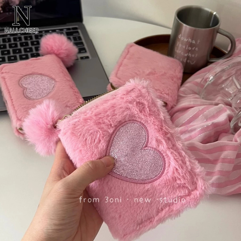 NALLCHEER Ví Khóa Kéo Thêu Trái Tim Hoạt Hình Nhật Bản Đáng Yêu Dành Cho Nữ