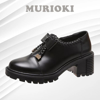 Murioki giày búp bê nữ g53 đính nơ giày da nữ cao gót 5 phân phong cách nhật bản