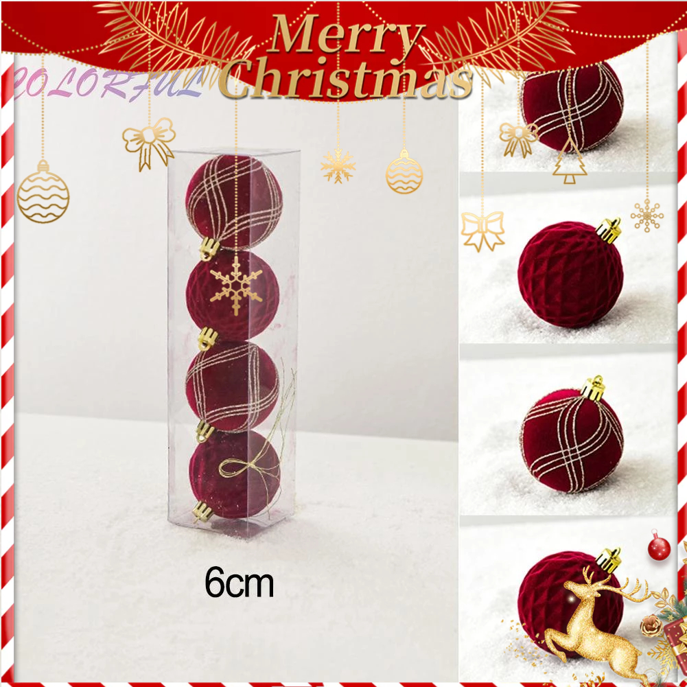 Set 4 Trái Châu Trang Trí Cây Thông Noel Kích Thước 6cm / 8cm